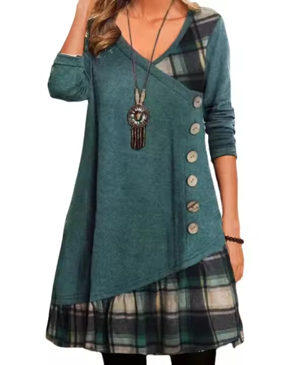 Ropa de mujer de otoño e invierno, manga, panel, casual, abotonada, manga larga - 1