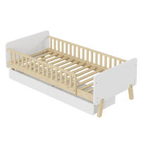 Cuna 90x190 con 2 cajones, cama individual de madera maciza con somier de láminas, blanco - details 2
