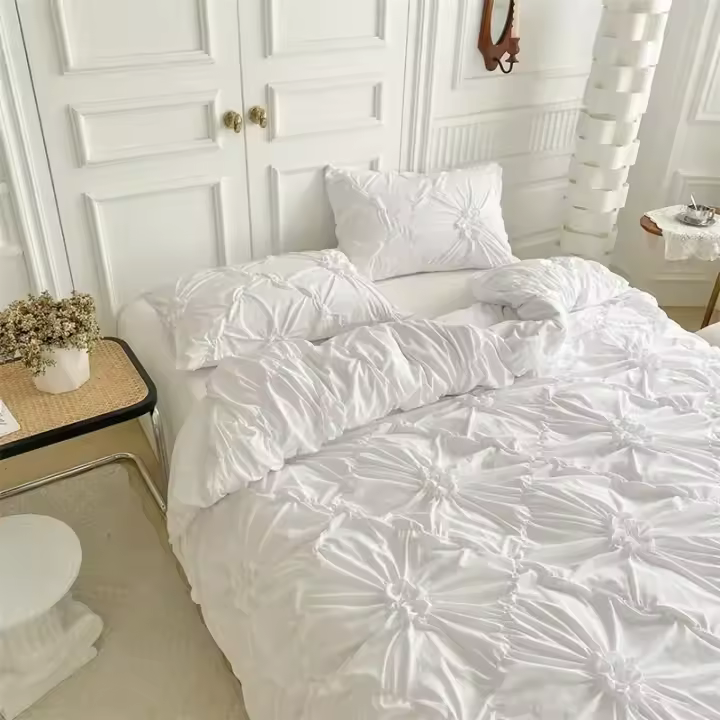 Juego de Ropa de Cama de Flores Giratorias de Tres Dimensiones Cubierta de Edredón de Doble Elástico Diseño de Flores Aretas Alta Calidad - 1