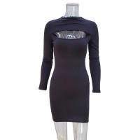 Minivestido ceñido al cuerpo con agujeros para Mujer, cuello semialto, manga larga, para fiesta y Club, primavera y otoño - details 4