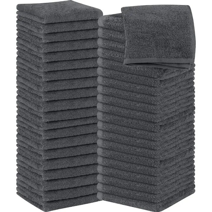 Toallas de Algodón 100% Altamente Absorbentes Suaves Toallas Faciales Paquete de 60 Gris - 1