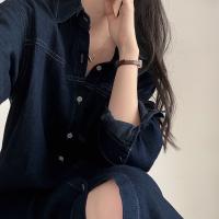 Vestido Denim Retro con Cuello Largo Elegante Estilo Coreano para Mujeres - details 4