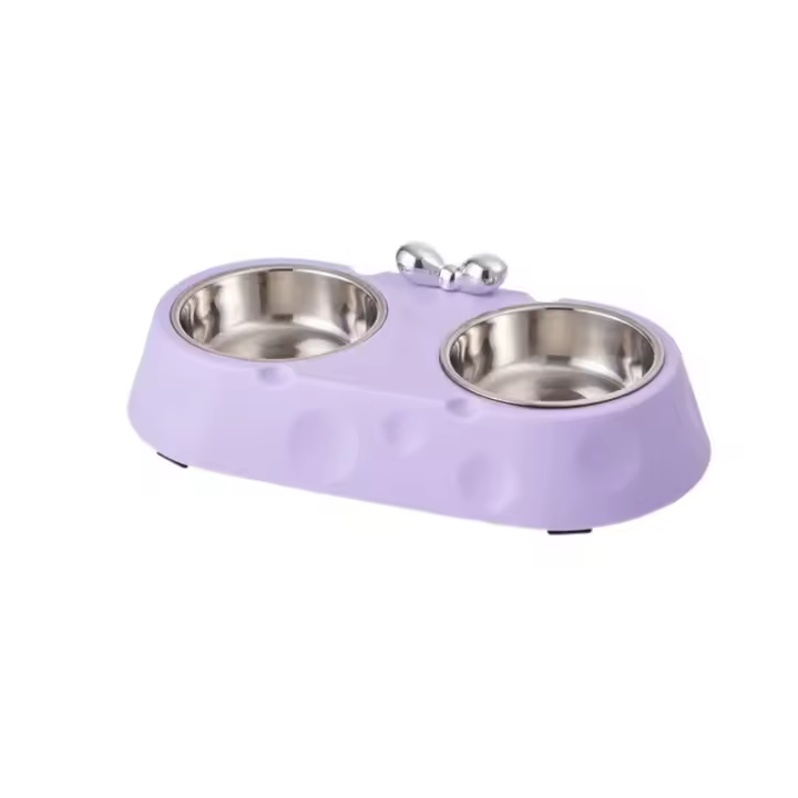 Cuenco doble para perros, cuenco doble con forma de queso, alimentador de agua y comida para cachorros extraíble, cuenco de comida para gatos antideslizante de acero inoxidable - 1