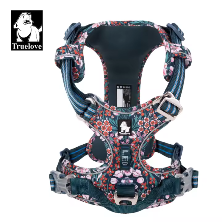 Truelove-Arnés floral sin tirones para mascotas, cinturón de tela de algodón suave transpirable y reflectante, compatible con gatos y perros pequeños o medianos, accesorio de caminar y correr, referencia TLH5655 - 1