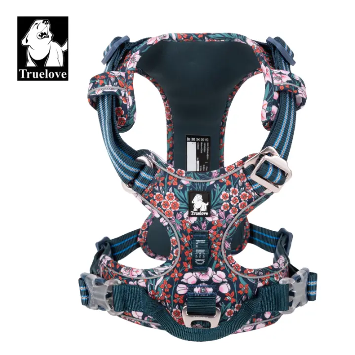 Truelove-Arnés floral sin tirones para mascotas, cinturón de tela de algodón suave transpirable y reflectante, compatible con gatos y perros pequeños o medianos, accesorio de caminar y correr, referencia TLH5655 - 1