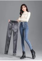 Pantalones vaqueros térmicos de lana gruesa para mujer, Vaqueros ajustados cálidos de cintura alta, pantalones pitillo con botones elásticos, pantalones vaqueros informales de terciopelo para mamá - details 21