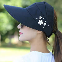 Gorra de Sol de Verano para Mujer Sombrero de Playa con Borla Ancha Gorra de Béisbol con Visera de Flor Protección Solar Casual de Viaje - details 1