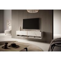 TV Suspendido con 2 Puertas 2 Cajones Mesa De TV para Salón Dormitorio 140 cm Mármol Blanco con Inserción Dorada Mirrgo - details 7