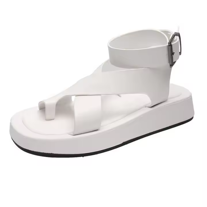 Sandalias de verano con punta redonda, estilo de Color sólido, versión, zapatos individuales cómodos para mujer - 1