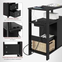 Mesita Auxiliar con Enchufe, Mesa Salón con 2 Cajones y 2 Estantes de Almacenaje, Mesa Delgada con Enchufe y Puertos USB, Apta para Salón y Dormitorio, Negro, 60x60x30 cm, BTS28sz - details 6