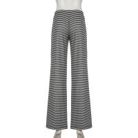 Pantalones de punto de pierna ancha a rayas con cintura elástica para mujer, novedad en la moda 2025 - details 7