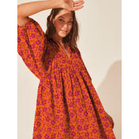 Vestido corto de vacaciones de playa de rayón informal suelto con lazo floral para mujer de moda de verano - details 92