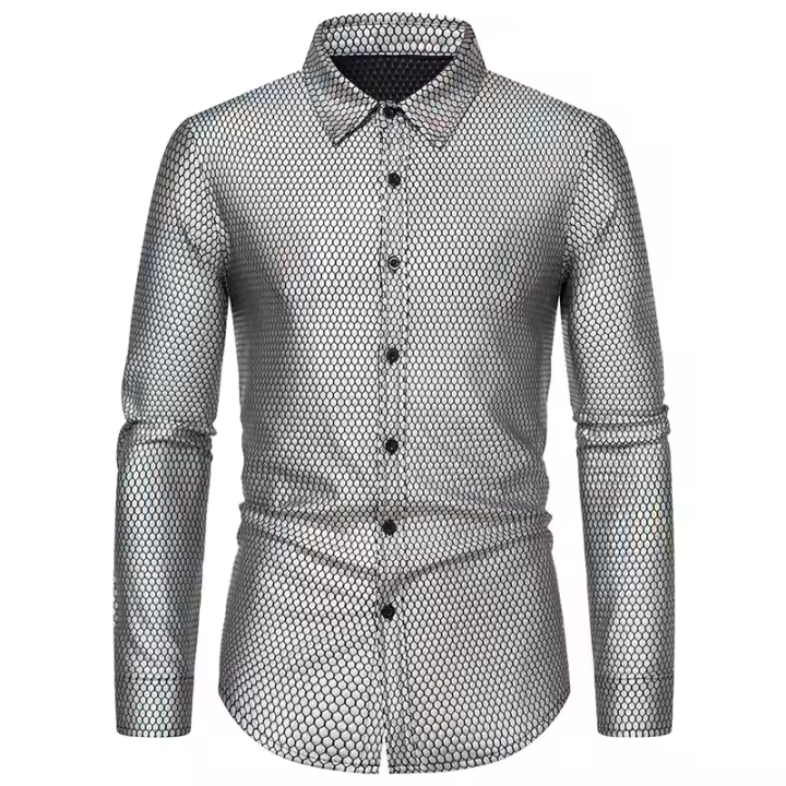 Camisa à manches longues pour hommes, modo nouvelle, estampage à chaud, Diseño personnalisé en diamant, chemises décontractées, boîte de noche, fiesta, vacaciones - 1