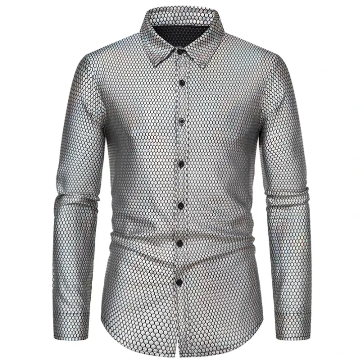 Camisa de Manga Larga para Hombres Moda Nueva, Estampado en Calor, Diseño Personalizado en Diamante, Camisas Casuales, Caja de Noche, Fiesta, Vacaciones - 1