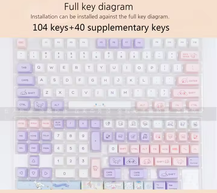 Sanrio-teclas Cinnamoroll de 144 teclas Pbt Xd, sublimación de tinte Aheight para adaptación a 61, 64, 68, 75, 84, 87, 98, 104, Teclado mecánico de regalo - 1