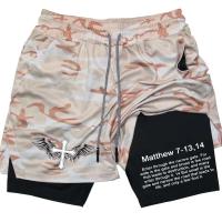 Pantalón corto deportivo de compresión 2 en 1 para hombre con estampado bíblico para gimnasio, entrenamiento y correr - details 5