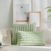 Funda de Cojín de Piel de Conejo Falsa Suave Color Sólido, Tira Rayada, Tamaño 45x45cm, Decoración de Sofá - details 12