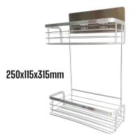 Estantes dobles mejorados para plantas, almacenamiento montado en la pared de acero inoxidable para baño y cocina, organizador de instalación rápida con - details 2