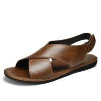 Sandalias de Estilo Vintage para hombre, zapatos informales de cuero genuino para exteriores, zapatos de playa con punta abierta, planos romanos para caminar - details 3