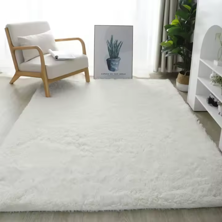 Alfombra de Peluche Blanca para Decoración de Sala de Estar Alfombra Gruesa para Dormitorio Alfombra Suave Antideslizante para Piso Alfombra de Tamaño Grande para Salón - 1