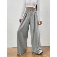 Moda coreana, mujeres de pierna ancha de cintura alta, deportes con cordón para, pantalones sólidos sueltos - details 4