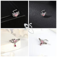 ZS-Piercing de nariz de acero inoxidable en forma de L, Perno de Nariz de cristal CZ brillante, flor, mariposa, forma de corazón, 20G, 1 pieza - details 3