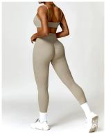 Conjunto de Yoga para Mujer de Cintura Alta Secado Rápido para Correr Fitness 2 Piezas Traje Deportivo sin Mangas de Nylon con Lining - details 13