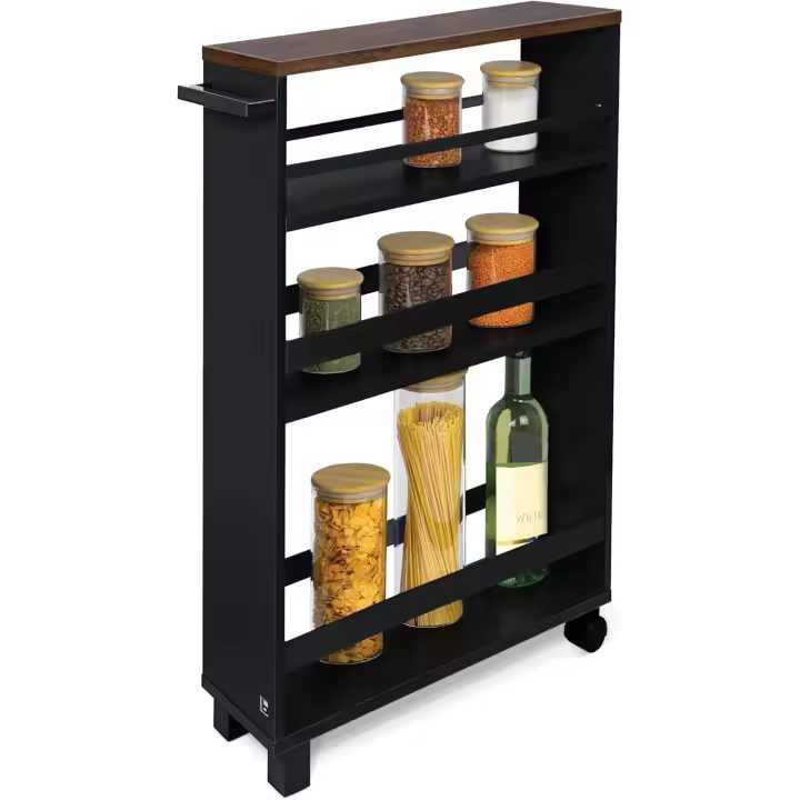 Carrito Auxiliar con Ruedas Hylla Mueble Auxiliar para Almacenamiento Verdulero o Mesa Auxiliar con 2 Ruedas, 2 Piernas, 3 Compartimentos y Superficie - 1