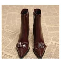Botines De Tacón Para Mujer, Botines Clásicos De Diario Con Puntera Estrecha Y Cremallera Lateral, - details 7