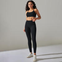 Conjunto de dos piezas para mujer, leggings de gimnasio de cintura alta, top corto, tres tops de Fiess, ropa deportiva con lavado ácido - details 35
