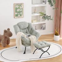 Silla perezosa con otomana, silla moderna con reposabrazos y bolsillo lateral, sillón de lectura con reposapiés para espacios pequeños, color verde afelpado - details 3