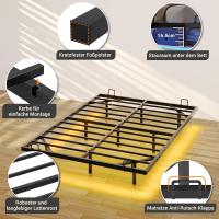 Cama 140 x 190 cm con iluminación LED, somier de láminas de metal, marco flotante para adultos, resistente y estable, fácil de montar - details 7