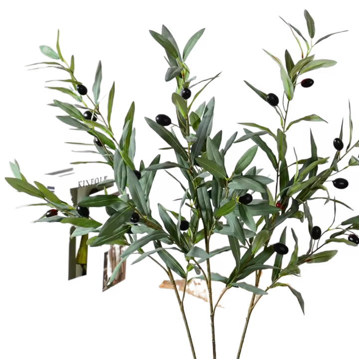 Rama de olivo Artificial de 4 tenedores, olivo artificial de plástico de 95cm, hecho a mano, elegante hoja de olivo simulada, decoración para el hogar y la Oficina - 1