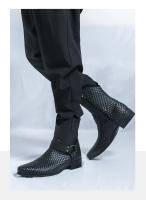 Nuevas botas de cuero con cremallera lateral para hombre, zapatos de cuero de caña alta con relieve - details 6