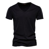 Camisetas de manga corta para hombre, camisetas informales de color sólido con cuello en v, Verano - details 6