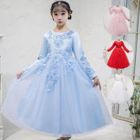 Vestido de niña para otoño/invierno, estilo princesa, largo, con flores, para boda, fiesta, piano. - details 1