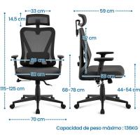 Despacho Respaldo Bloqueable Entre 90 °   y 130 °    Soporte Lumbar Ajustable Malla Transpirable Oficina Estudio Negro - details 5