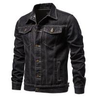 Chaquetas vaqueras lisas para hombre, chaquetas vaqueras Vintage a la moda para moto, abrigos informales de algodón ajustados en negro y azul para otoño 2024 - details 7