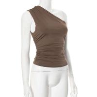 Camiseta sin mangas con espalda descubierta y un solo hombro, color caramelo, Ustada, sexy, sin cuello, casual - details 32