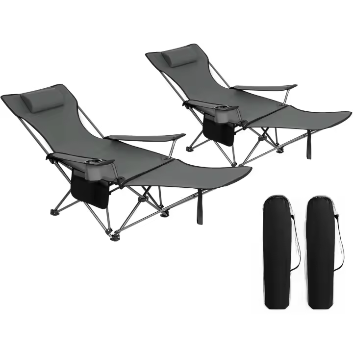 Juego de 2 Sillas de Camping Sillas Plegables, Silla de Acampada Portátil, Ligera para Picnic, Playa, Jardín, Pesca, con Portavasos, Gris - 1