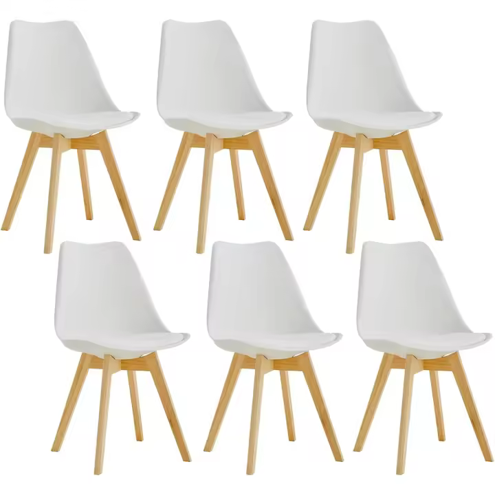 Pack de 6 Sillas de Comedor con Patas de Madera Maciza de Haya, Sillas de Cocina de Diseño Nórdico Sillas de Oficina de Madera con Asiento Acolchado, Blanco - 1