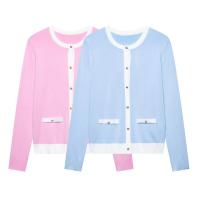 PB & ZA 2025 Chaqueta de punto de manga larga con cuello redondo y borde empalmado, cárdigan versátil informal sencillo con una hilera de botones para mujer - details 1