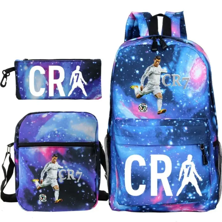 Mochila CR7 de 3 piezas para estudiantes, bolso escolar de lona con cremallera para ordenador portátil, novedad - 1
