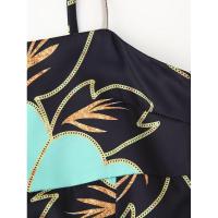 BUNO-2025 Vestido de mujer con tirantes finos, cuello cuadrado, estampado floral grande y dobladillo asimétrico con volantes para un look elegante - details 5