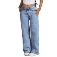 Pantalones de pierna ancha de moda bordados con lazo en el bolsillo trasero para mujer Pantalones de mezclilla lavados versátiles - details 5