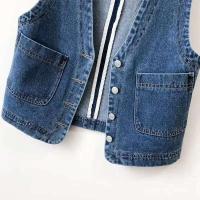 Chaleco casual de mezclilla retro con dos bolsillos para mujer. - details 5