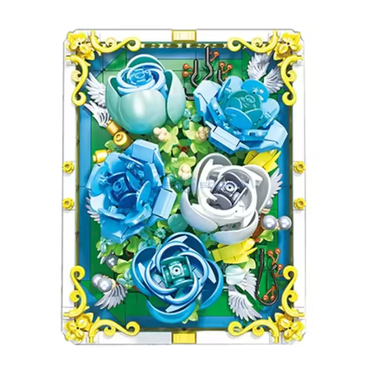 Bloques de construcción de flores eternas en 3D para niños, Kit de construcción de marco de fotos artístico de plantas, Ideas de rosas azules, juguete de adorno de casa, regalo - 1