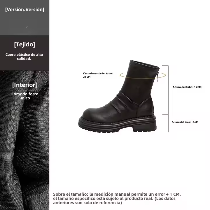 Botas cortas delgadas para mujer con muescas finas en las piernas, tacón grueso, cremallera trasera y elástico en la parte trasera. - 1