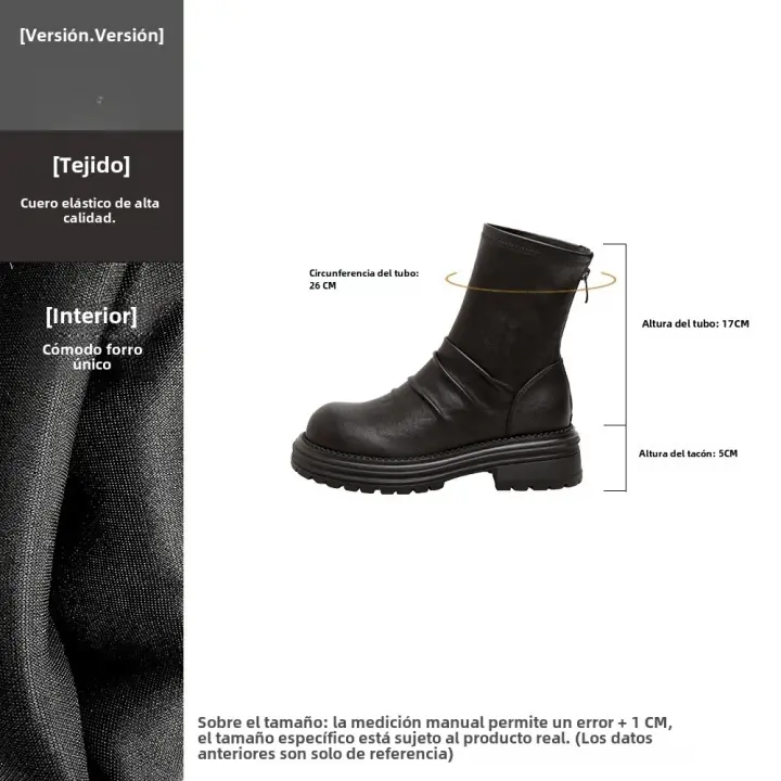 Botas cortas delgadas para mujer con muescas finas en las piernas, tacón grueso, cremallera trasera y elástico en la parte trasera. - 1