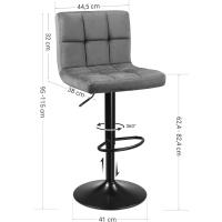 2, Sillas de Bar con Superficie de Terciopelo y Altura Ajustable, Taburete de Cocina Giratorio con Respaldo y Reposapiés - details 7